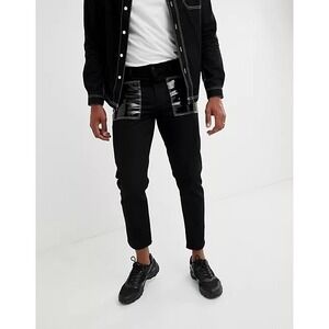 Men's ASOS DESIGN Slim Jeans in Black with Vinyl‎ Pockets 28